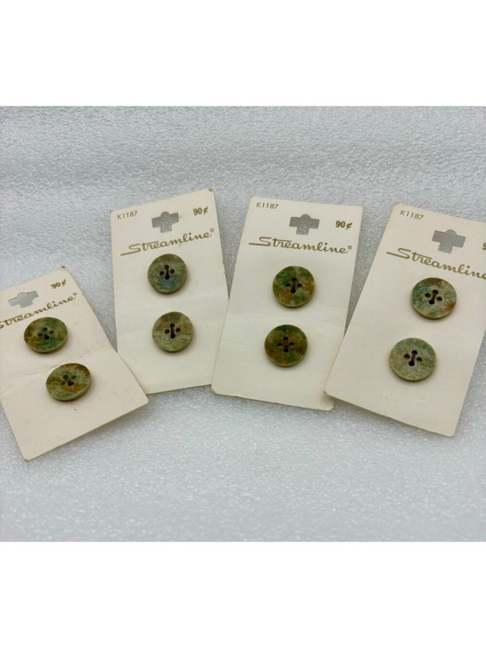 1970s Streamline 4 Hole Muted Green Buttons Imported-4 Packs NOS